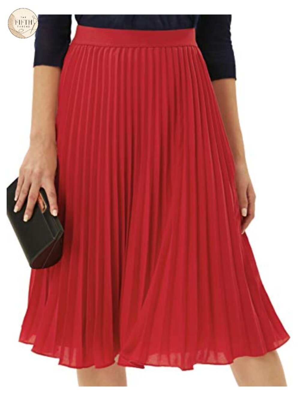 Pleated Midi Skirt Chiffon A-Line Elastic Waist Office Wedding